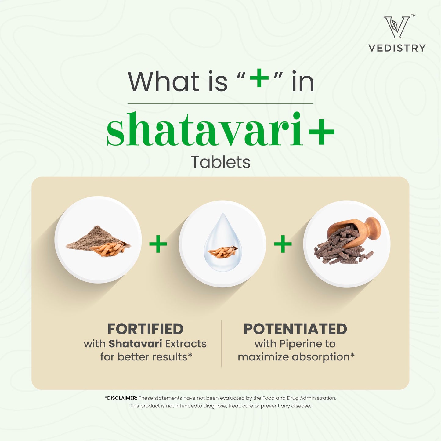 Vedistry Shatavari+ Tablets for Hormonal Balance, Menopause Support with Shatavari & Piperine, Lactation & Uterine Vegan Herbal Supplement for Energy, Reproductive Health with Long Pepper, 60 Tablets