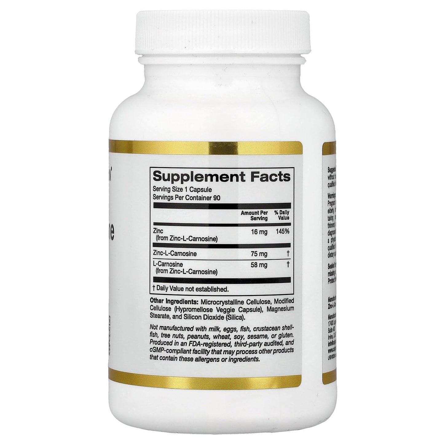 California Gold Nutrition Zinc-L-Carnosine Complex Veggie Caps, 90 Veggie Caps