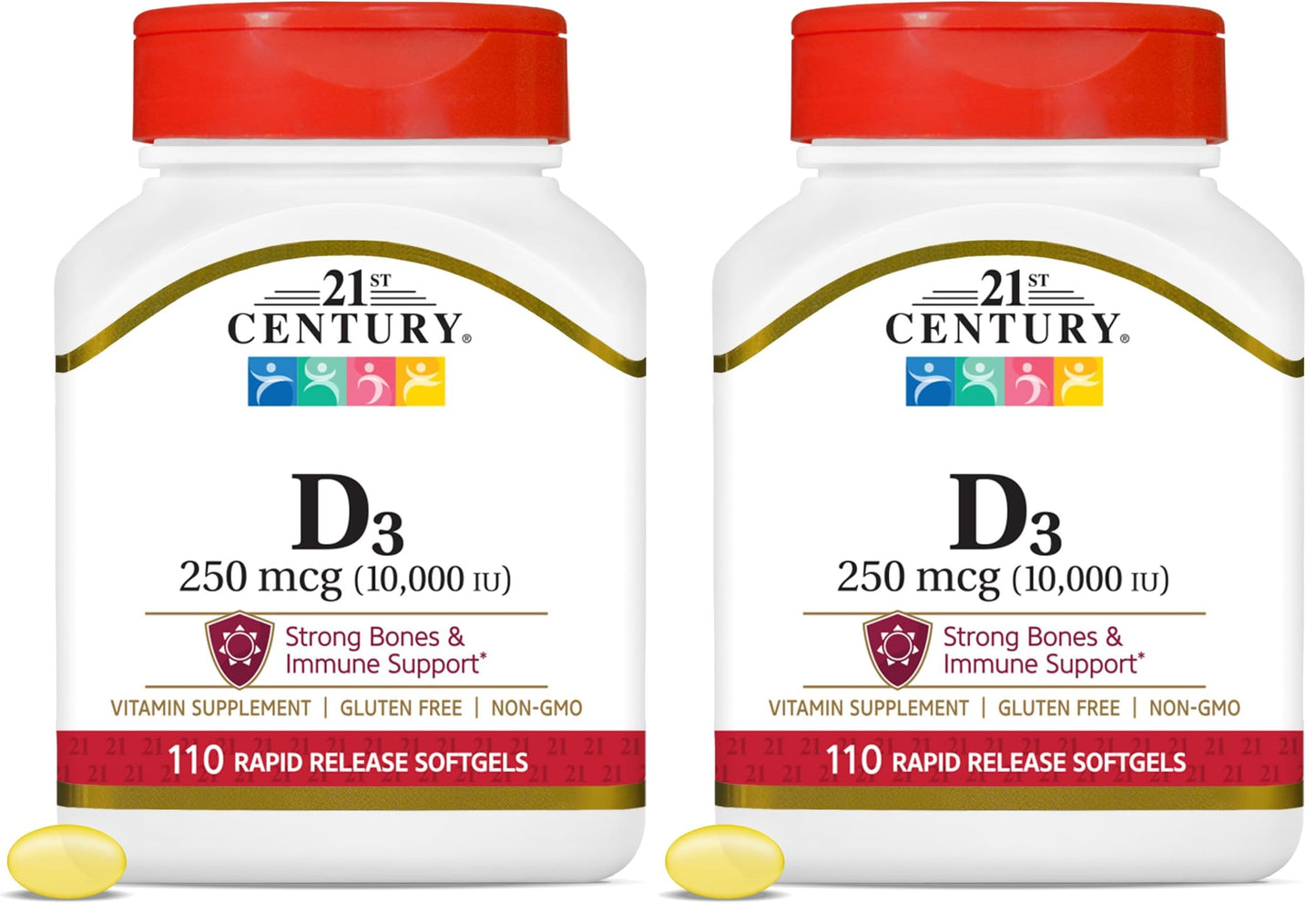 21st Century Vitamin D3 250 mcg (10,000 IU) Rapid Release Softgels, 220 Count