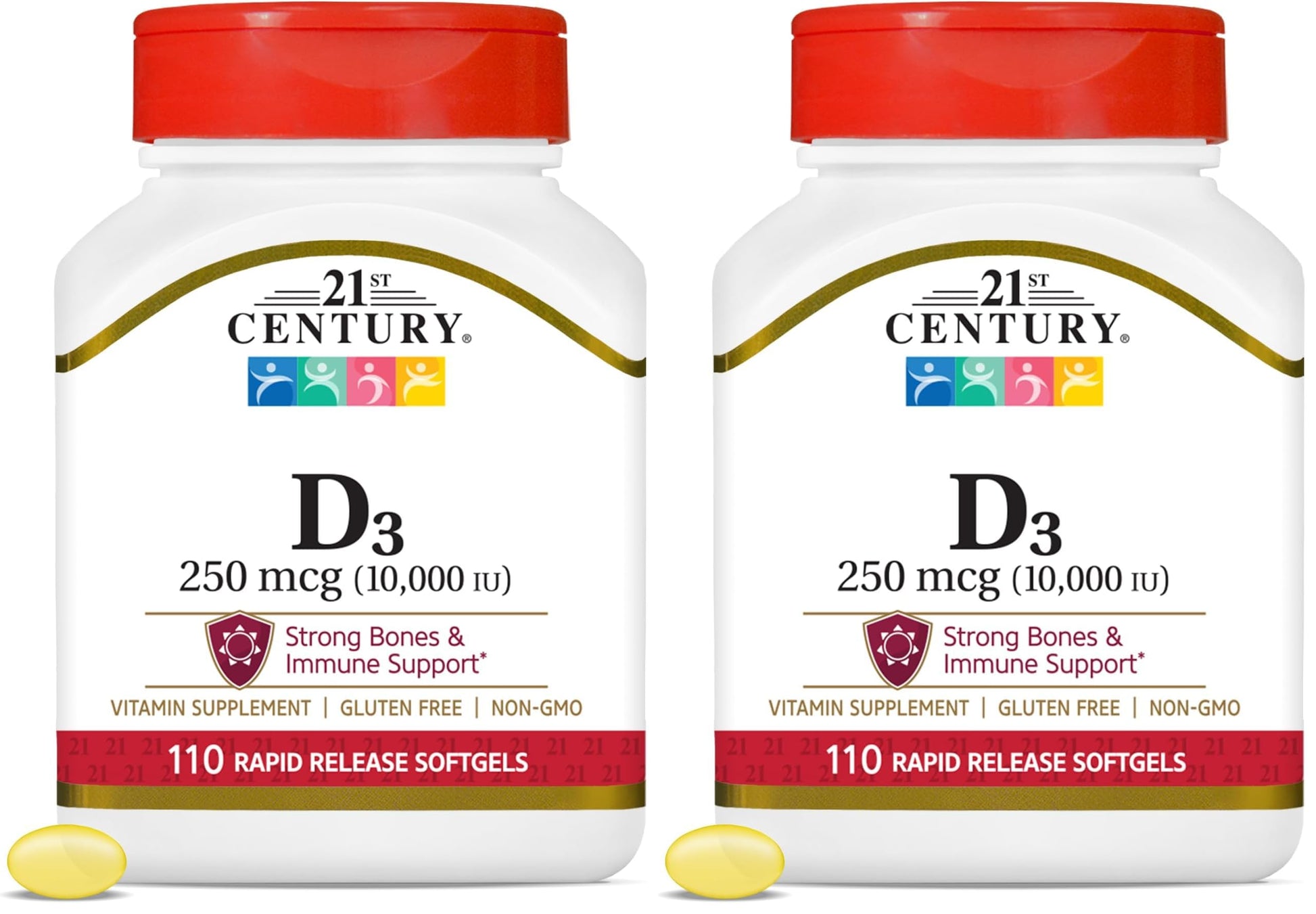 21st Century Vitamin D3 250 mcg (10,000 IU) Rapid Release Softgels, 220 Count