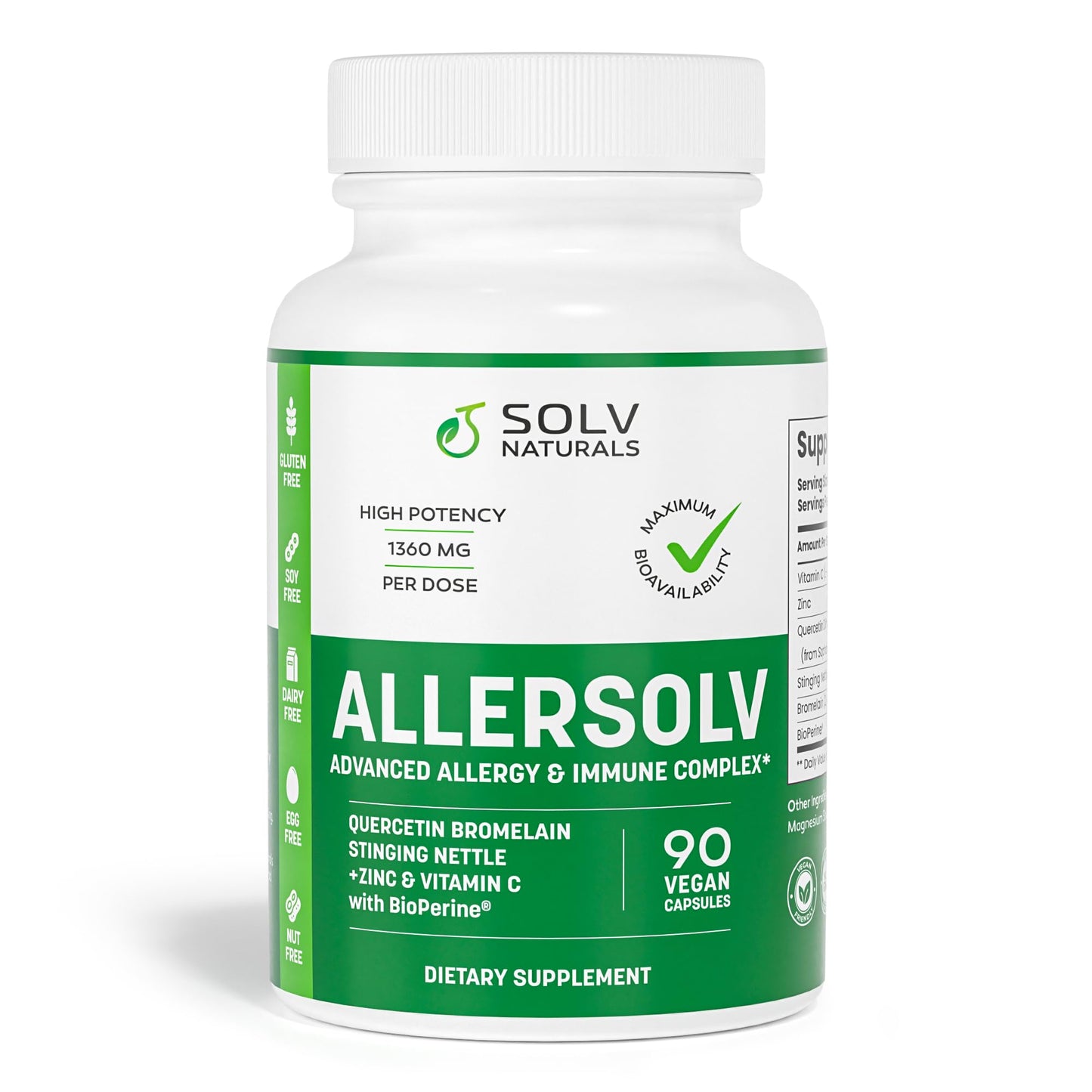 SOLV NATURALS ALLERSOLV Quercetin with Bromelain Advanced Allergy and Immune Complex 90 Capsules