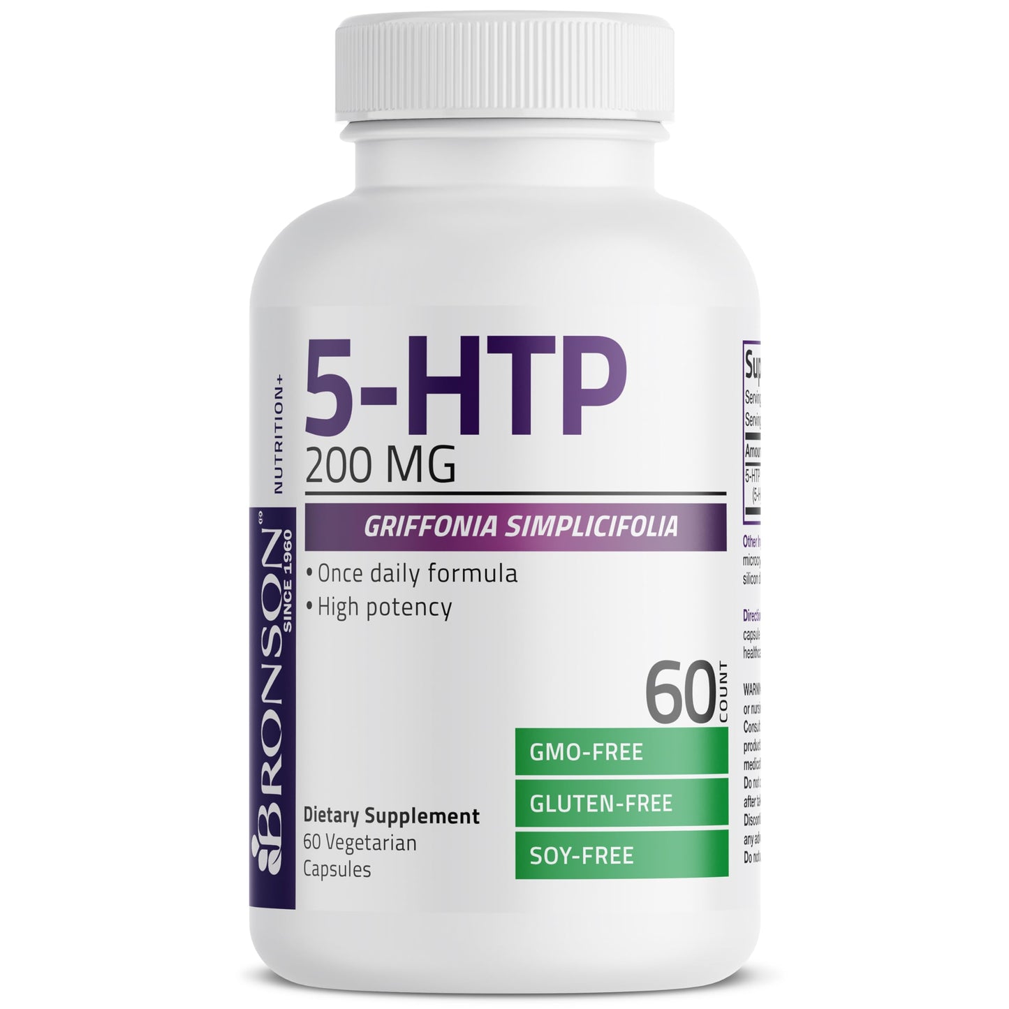 Bronson 5-HTP 200mg (5-hydroxytryptophan) Griffonia Simplicifolia Non-GMO, Capsule, 60 Count