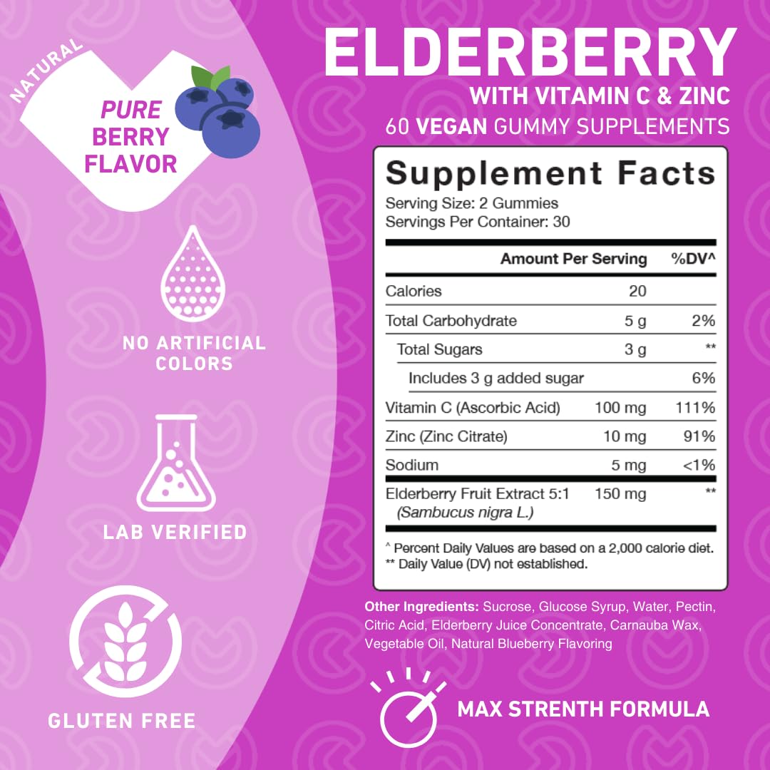 PUREFINITY Elderberry Gummies with Sambucus, Vitamin C, and Zinc 60 Count