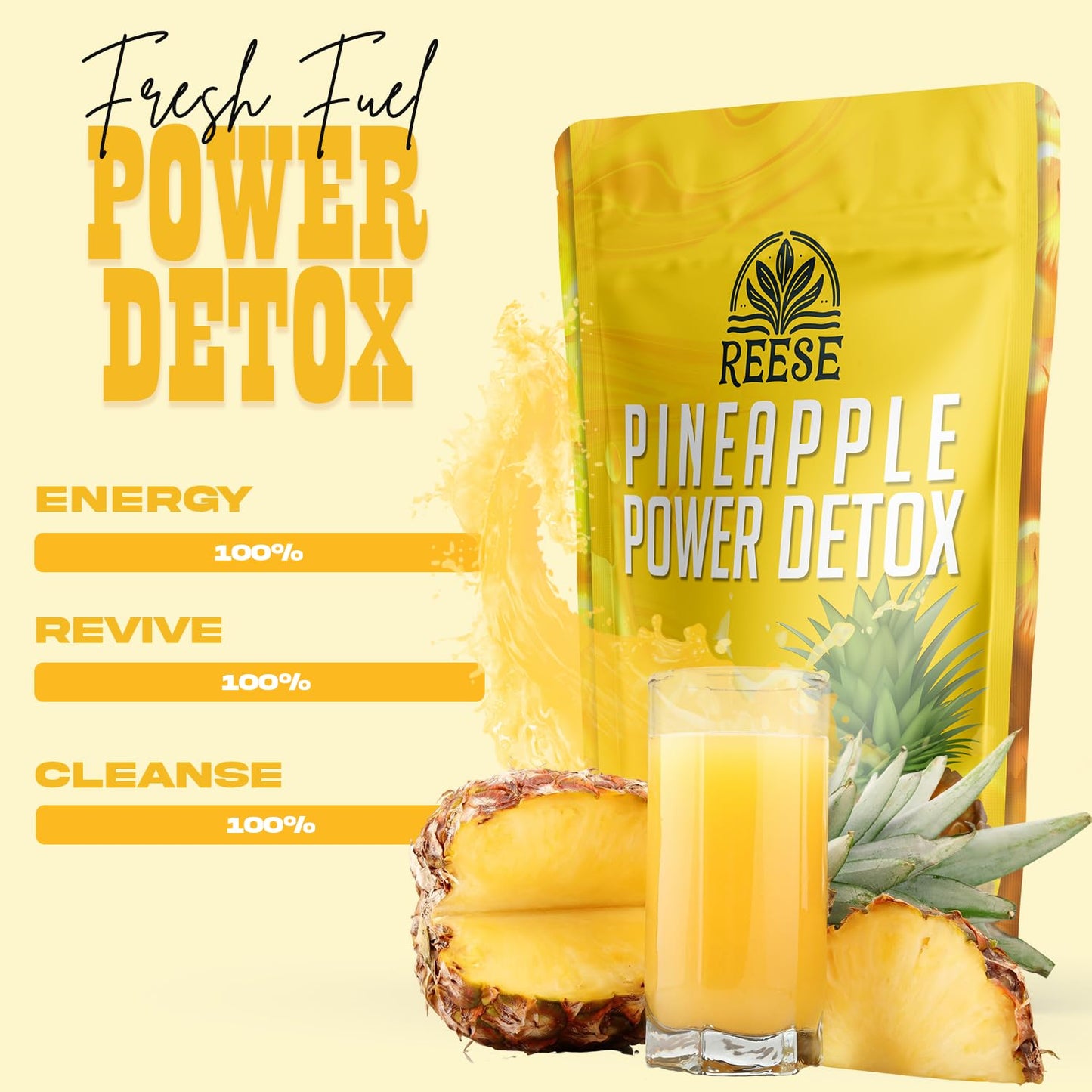 REESE Pineapple Power Detox - Cleansing Drink - All Natural Premium Ingredients - Powder, 11.15 Ounce