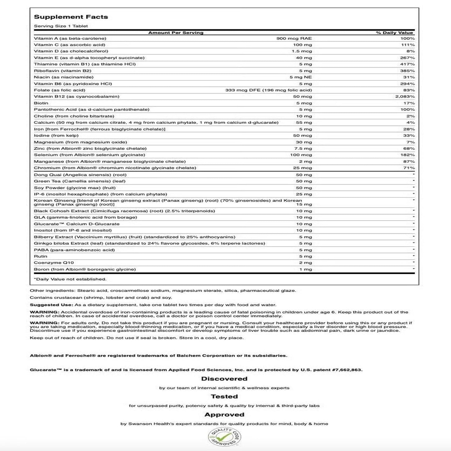 Swanson Multi Women's Prime Multivitamin Multimineral Energy Immune Hormone Balance Wellbeing Health Supplement, 90 Tablets