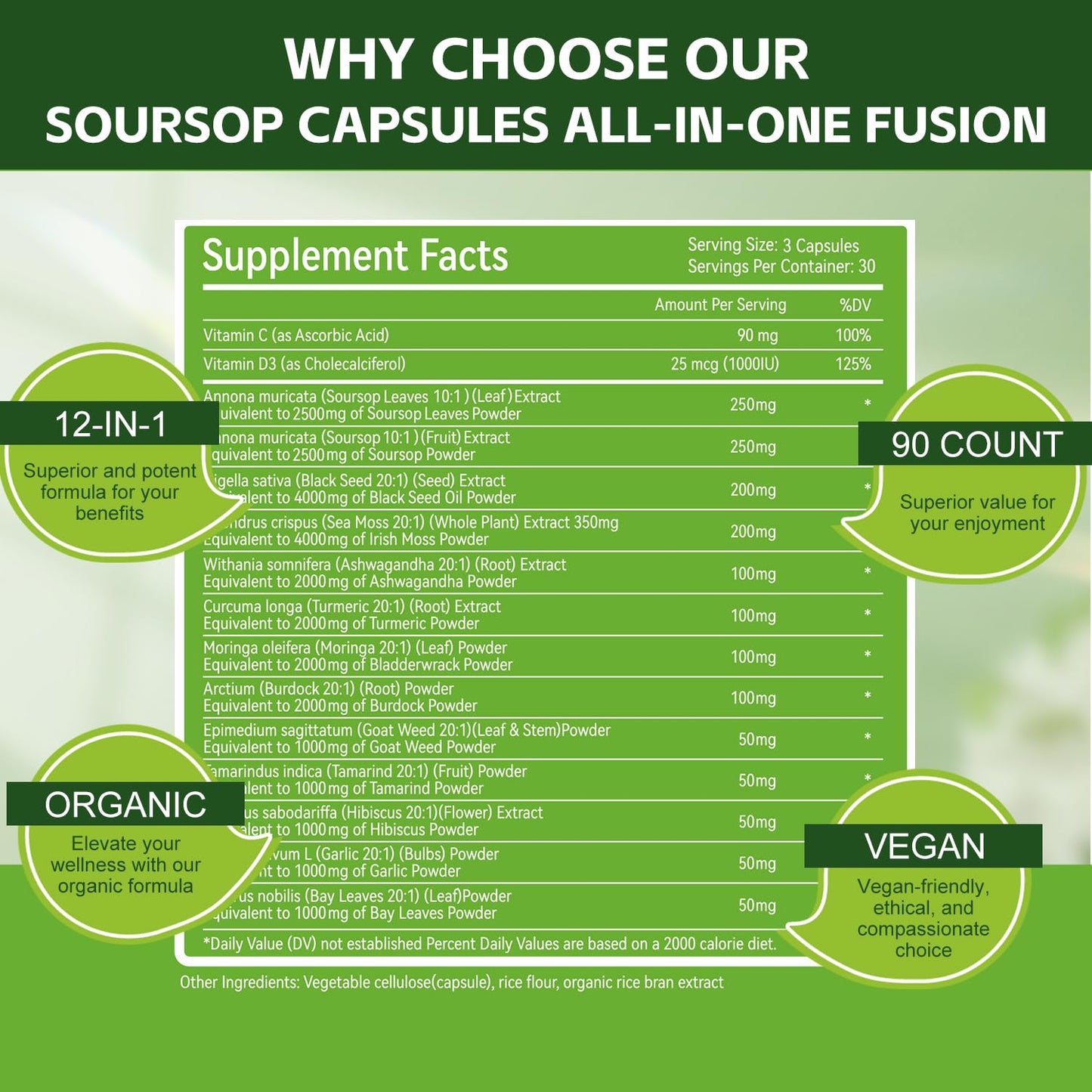 NaturePlanet Soursop 12-in-1 Immune & Gut Support Vegan Capsules 180 Count