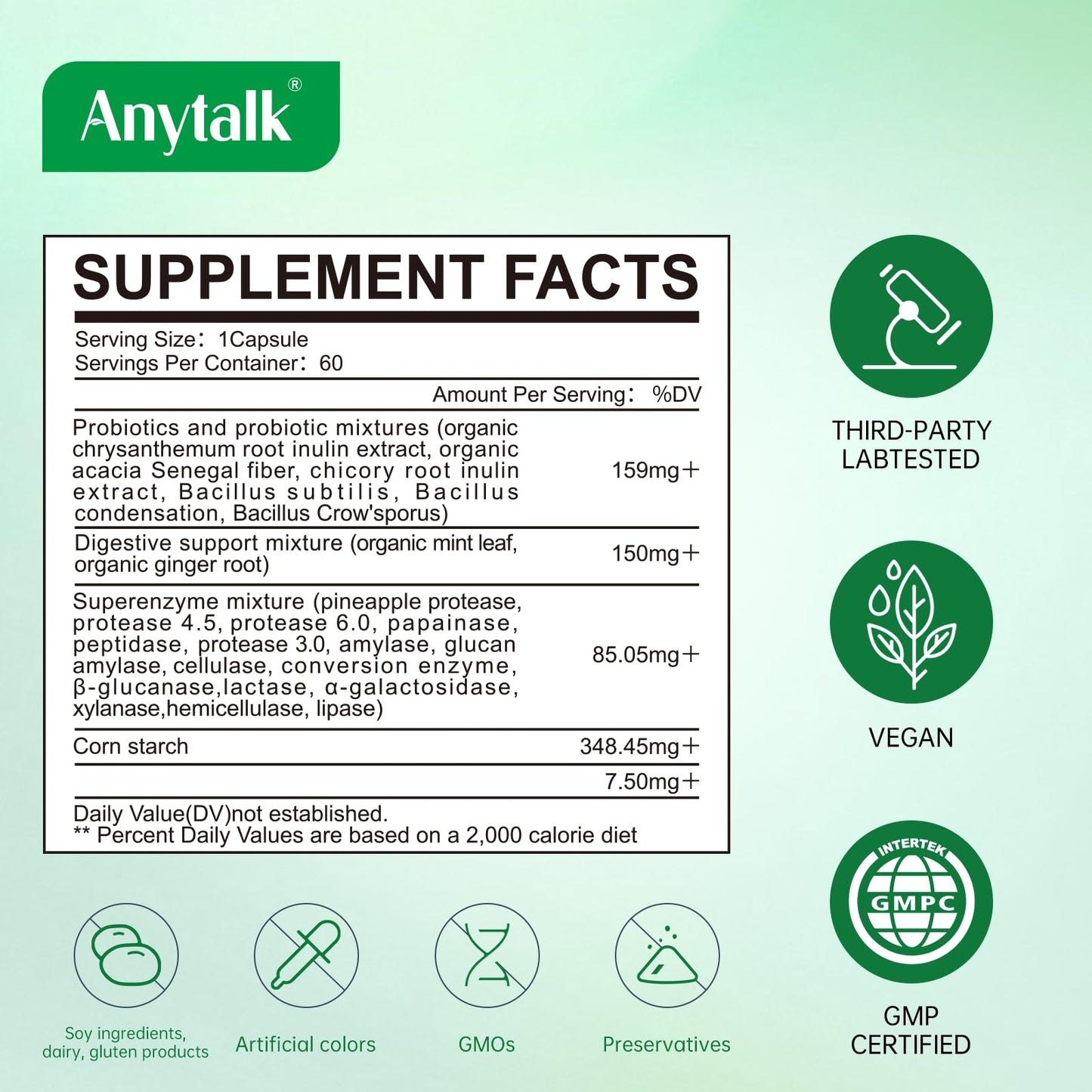 ANYTALK Digestive Enzymes 60 Capsules