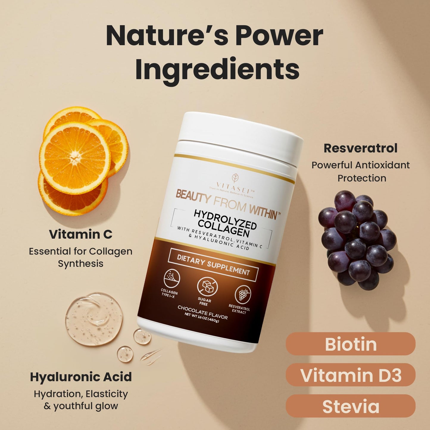 VITASEI Hydrolyzed Collagen Peptides Powder 16 oz