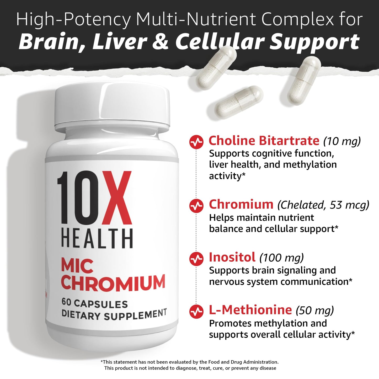 10X Health System MIC Chromium Supplements Capsules 60 Count