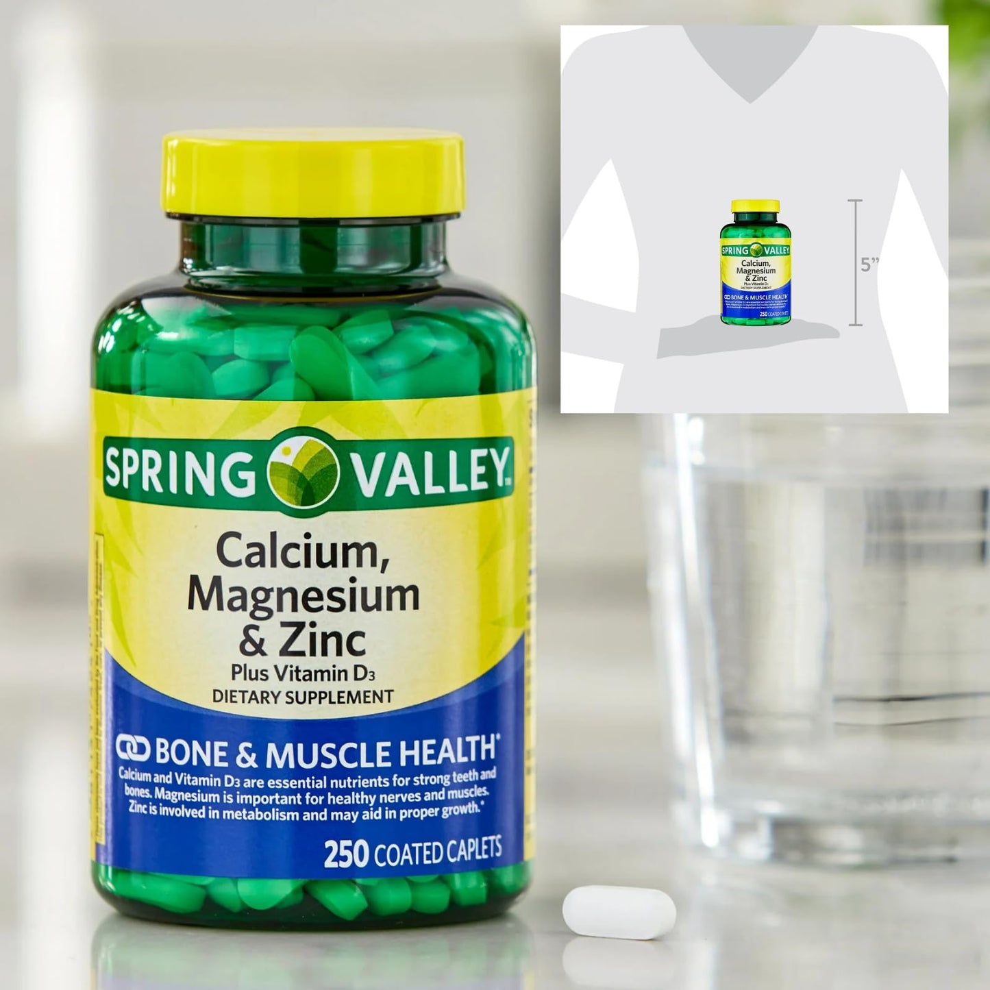 Generic Calcium, Magnesium, Zinc + Vitamin D3 Supplement Tablets, 250 Count