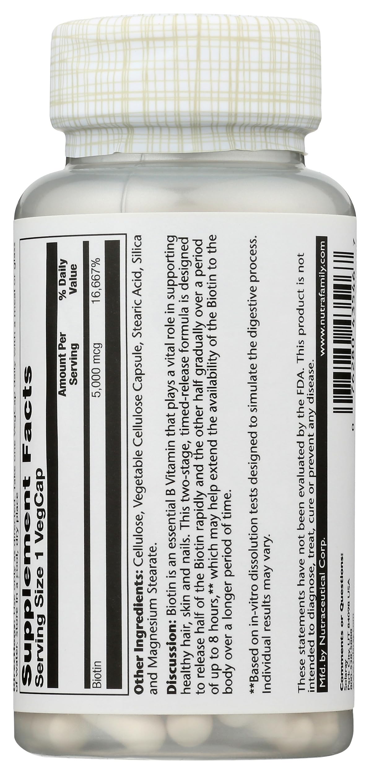 Solaray Timed-Release Biotin 5000 mcg Capsules, 60 Capsules