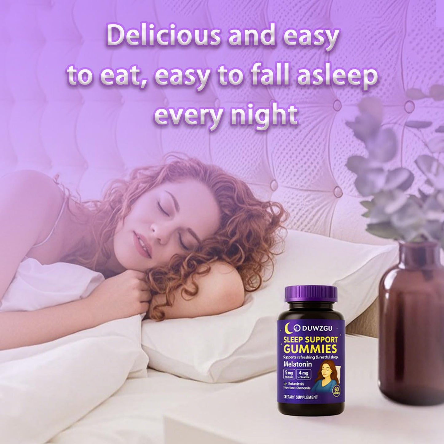 DUWZGU Sleep Gummies for Adults – Melatonin, L-Theanine, Chamomile & Lemon Balm – Berry Flavor – Vegan, Non-GMO – 60 Gummies
