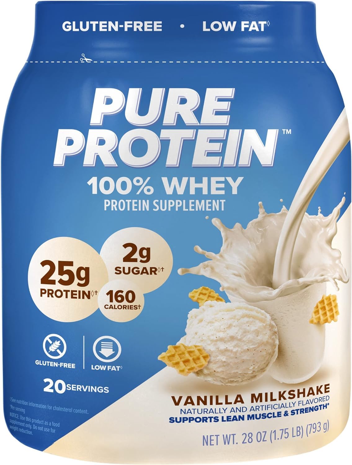 Pure Protein Powder Natural Whey High Protein Vanilla, 25.6 oz