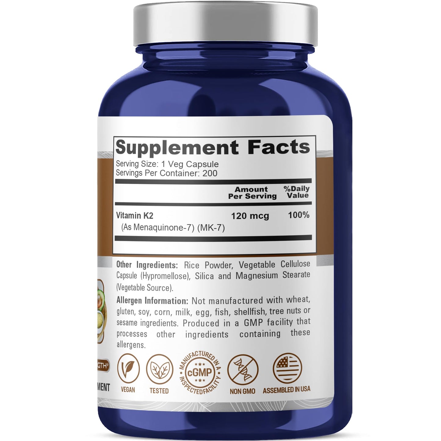NusaPure Vitamin K2 MK7 120 mcg, Non-GMO, Vegan, 200 Veggie Capsules