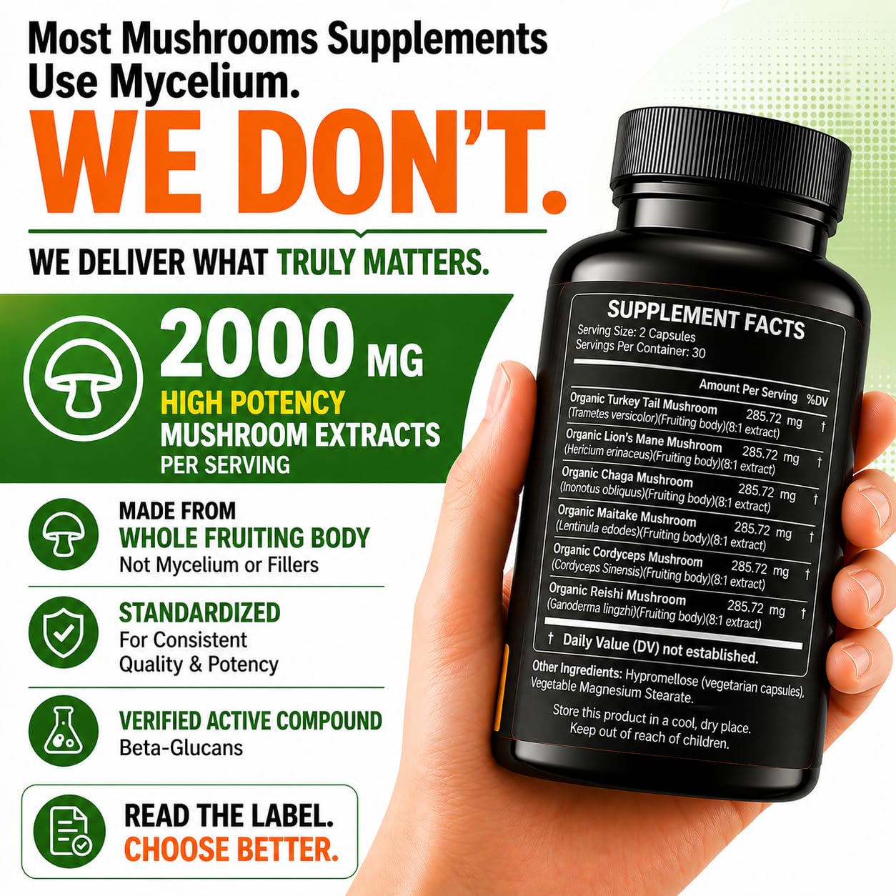 HCL Herbal Code Labs Mushroom Extract Complex Capsules 60 Count