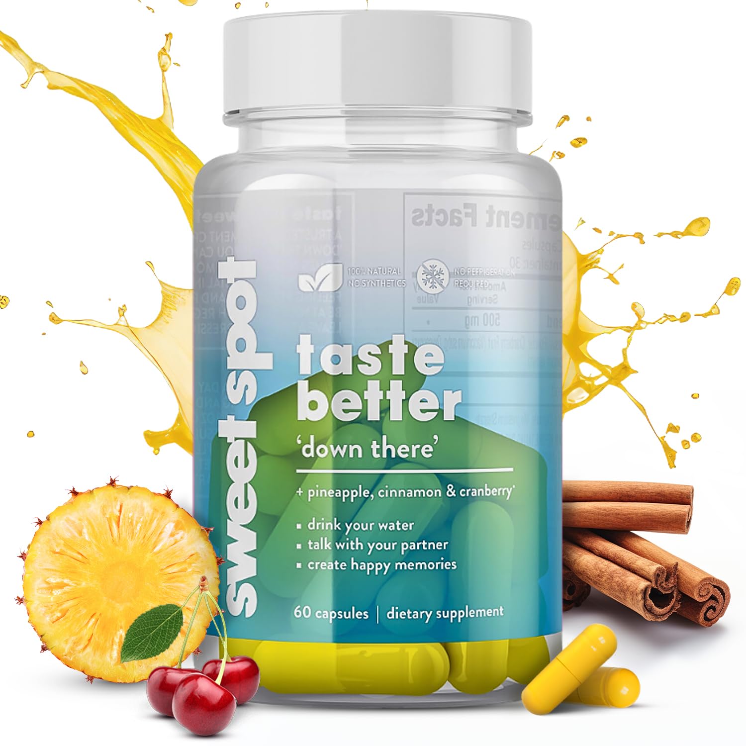 Taste The Sweet Spot Pineapple Probiotics for Men 625mg Sweet Spot Formula with Pineapple Extract, Cranberry & Cinnamon, 60 Capsules