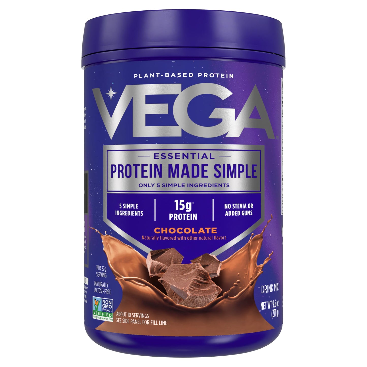 Vega Protein Made Simple 15g Plant-Based Pea Protein Powder, Chocolate, 9.6 oz