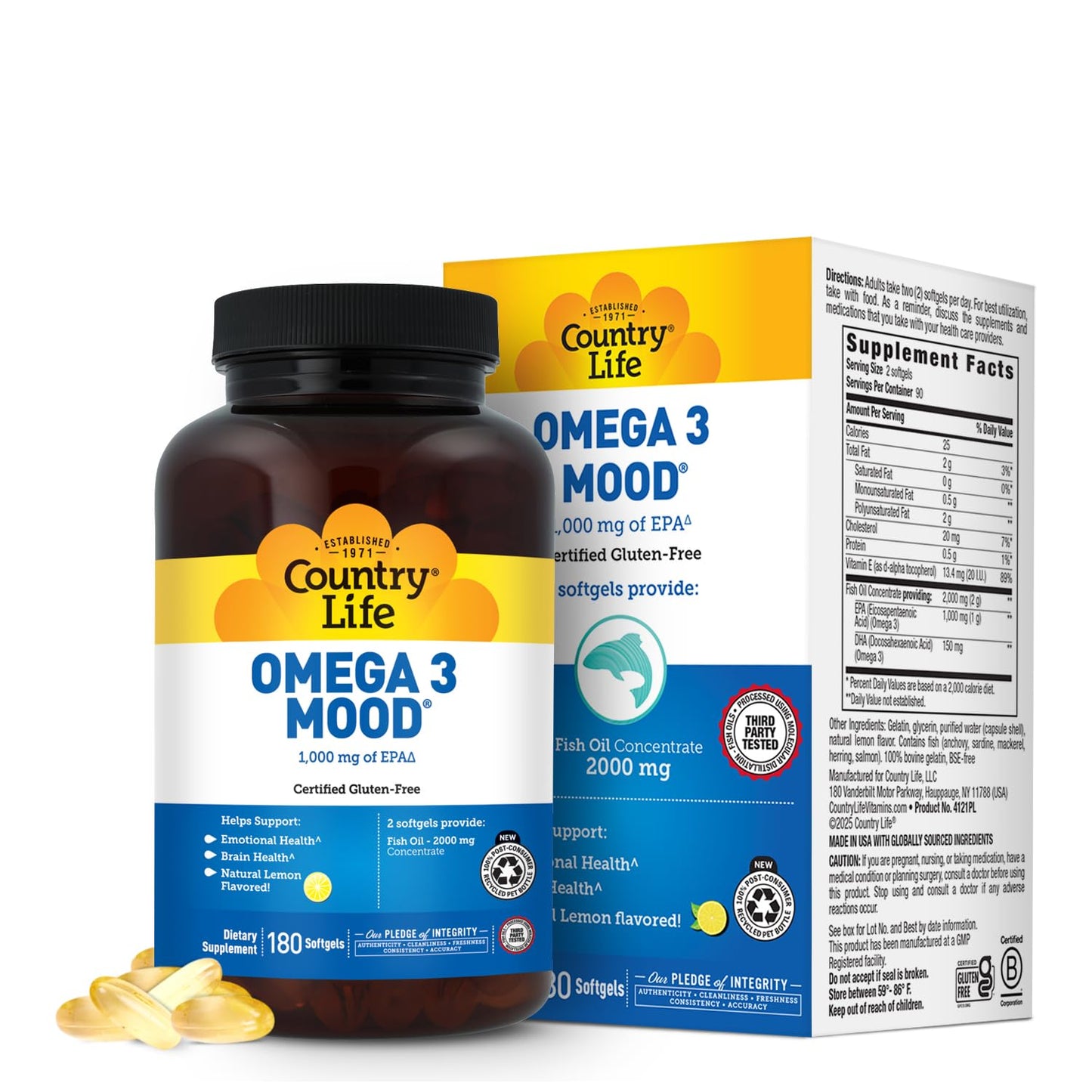 Country Life Omega 3 Mood Fish Oil 1000 mg EPA per Serving 180 Softgels