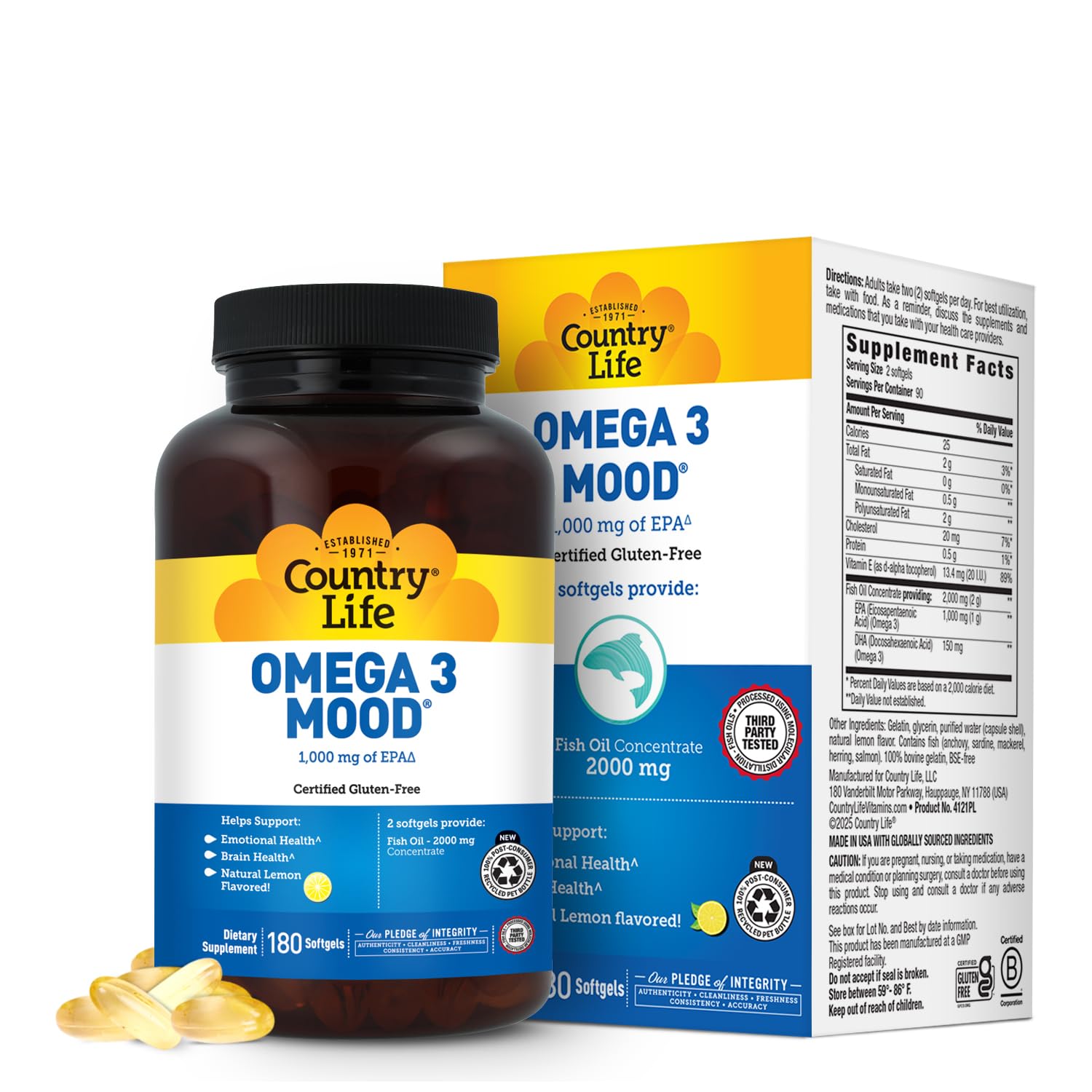 Country Life Omega 3 Mood Fish Oil 1000 mg EPA per Serving 180 Softgels