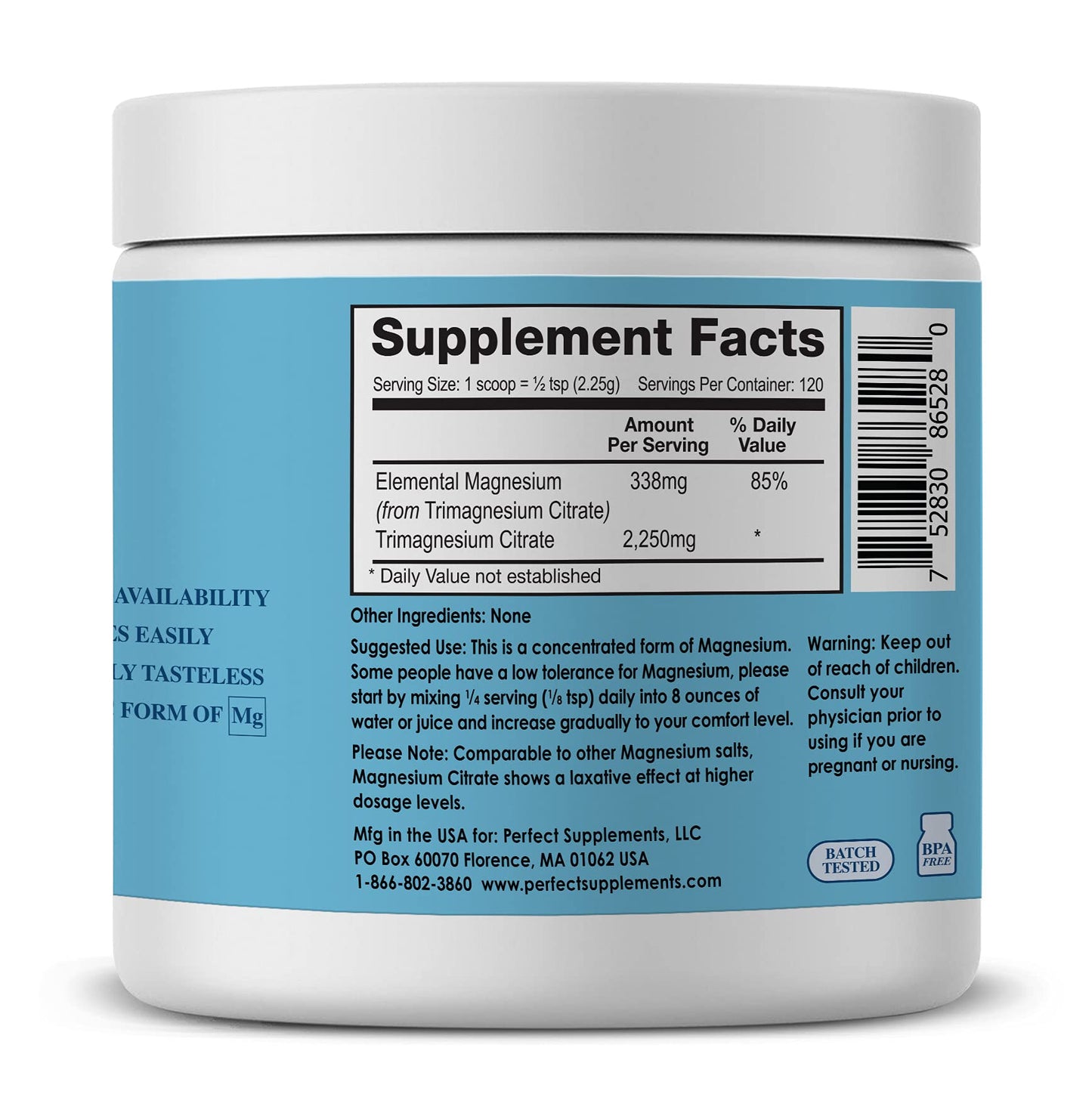 Perfect Supplements Magnesium Citrate Powder 9.52 Ounce