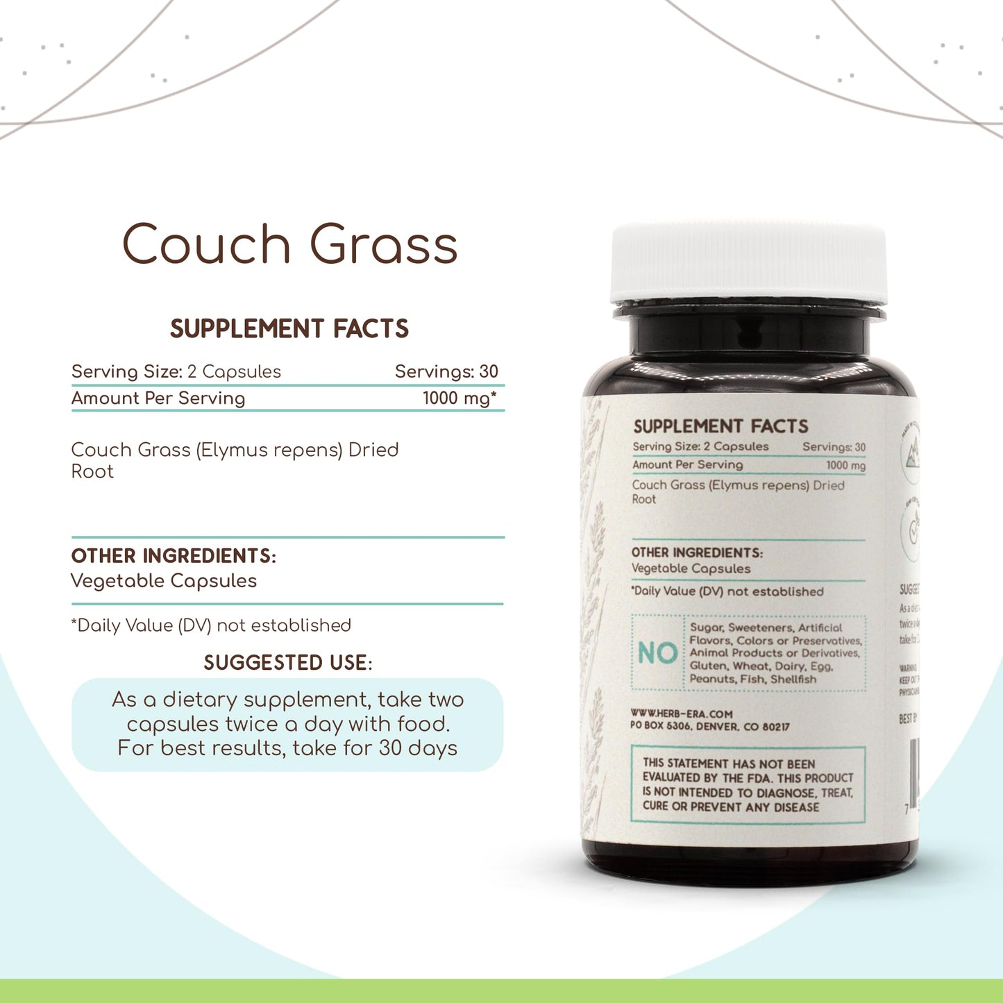 HerbEra Couch Grass 500 mg Capsules, 60 Count