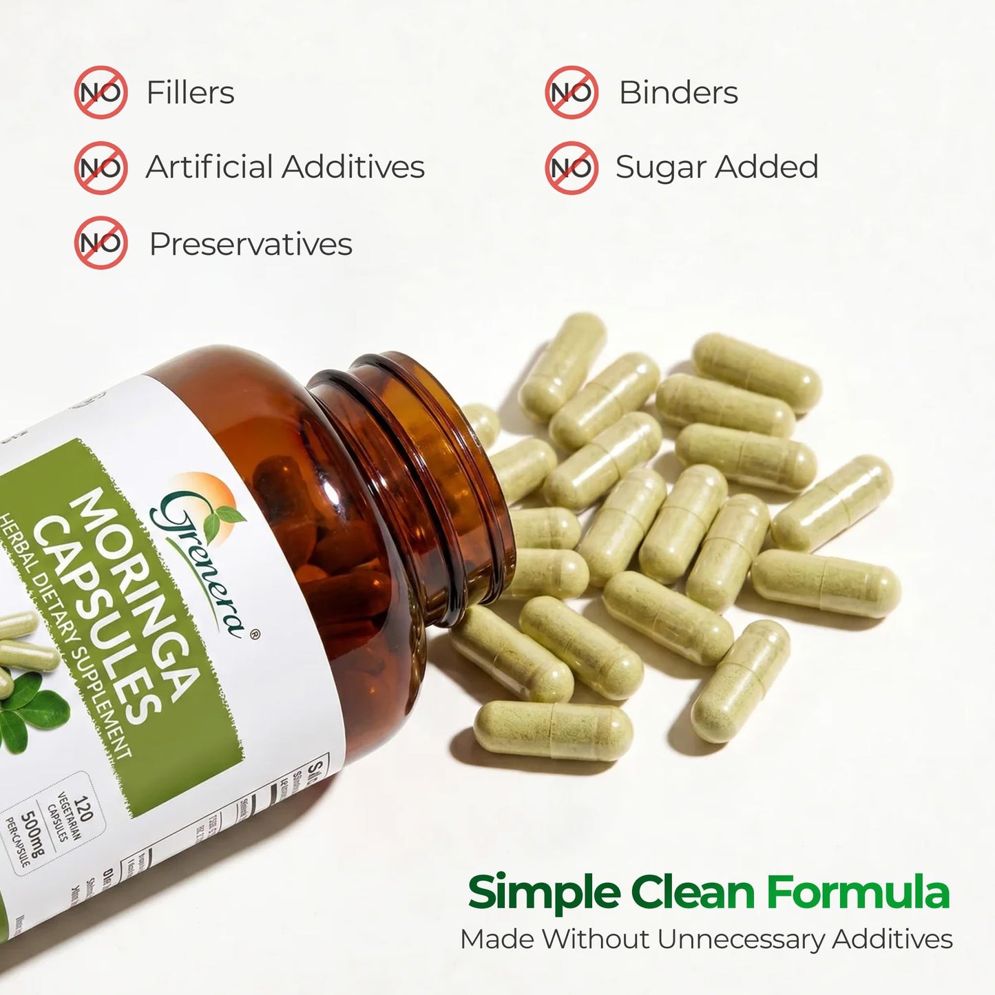 Grenera Moringa Capsules 500mg Moringa Oleifera Leaf Powder, Capsule, 120 Count