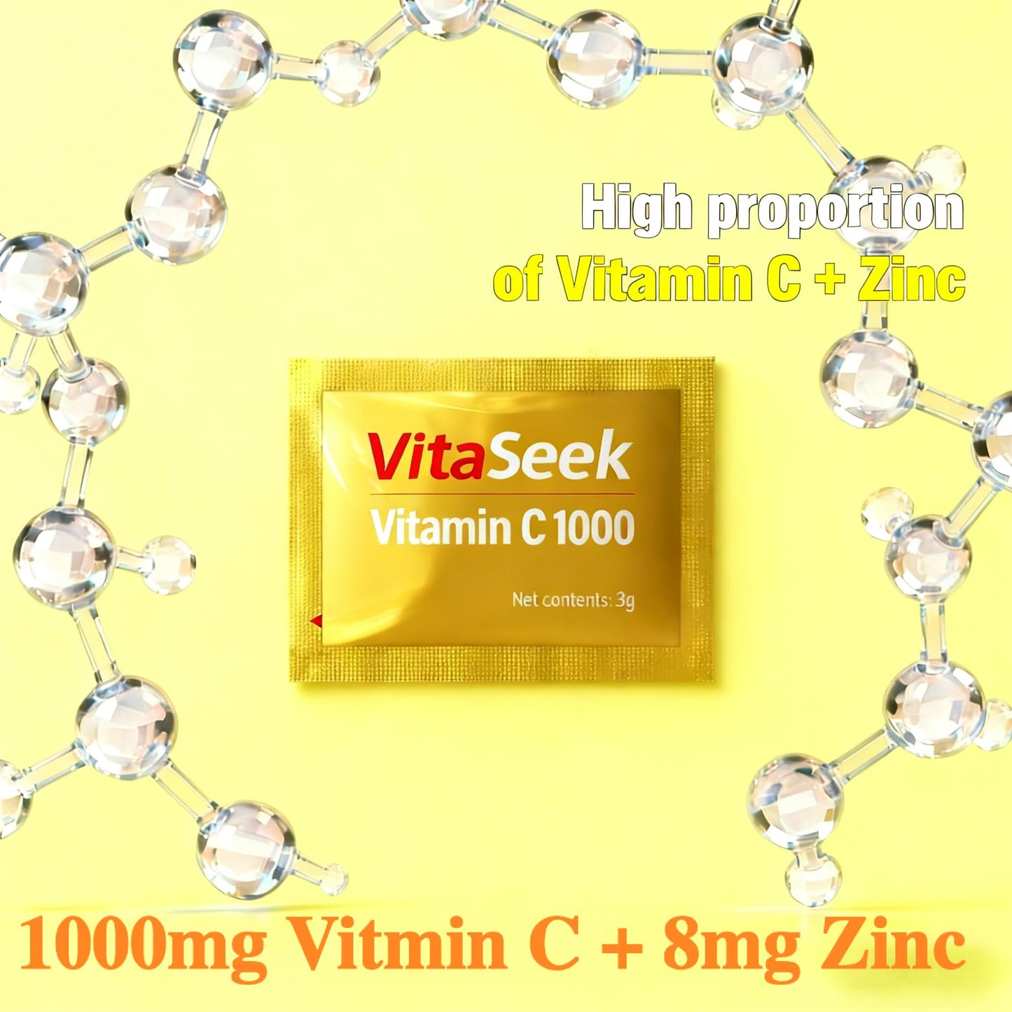 VitaSeek 1000mg Vitamin C Powder Packets Sugar Free Orange Flavor, 120 Count