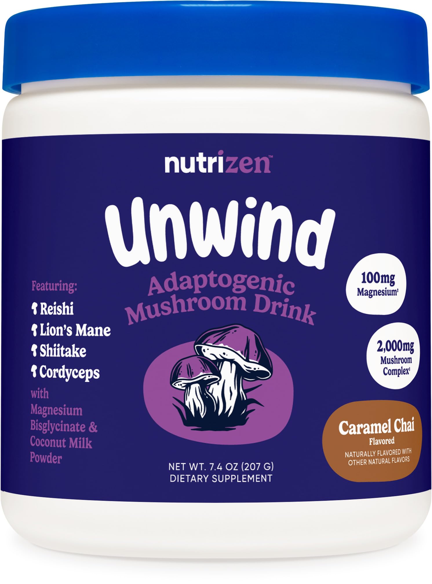 Nutricost Nutrizen PM Unwind Adaptogenic Mushroom Drink (Caramel Chai) Powder 7.4 Ounce