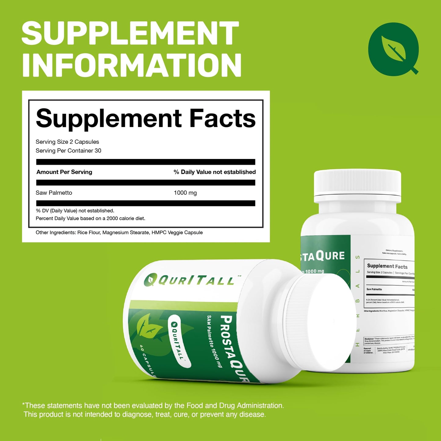 QurItAll ProstaQure Saw Palmetto 1000 mg Capsules, 60 Count