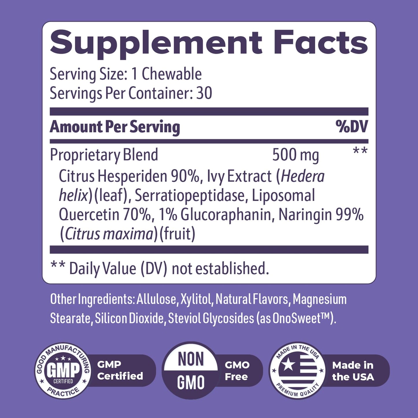 Nature’s NutriWave NiteHush Pro Nighttime Chewable Formula with Ivy Extract, Quercetin & Citrus Compounds 30 Chewables