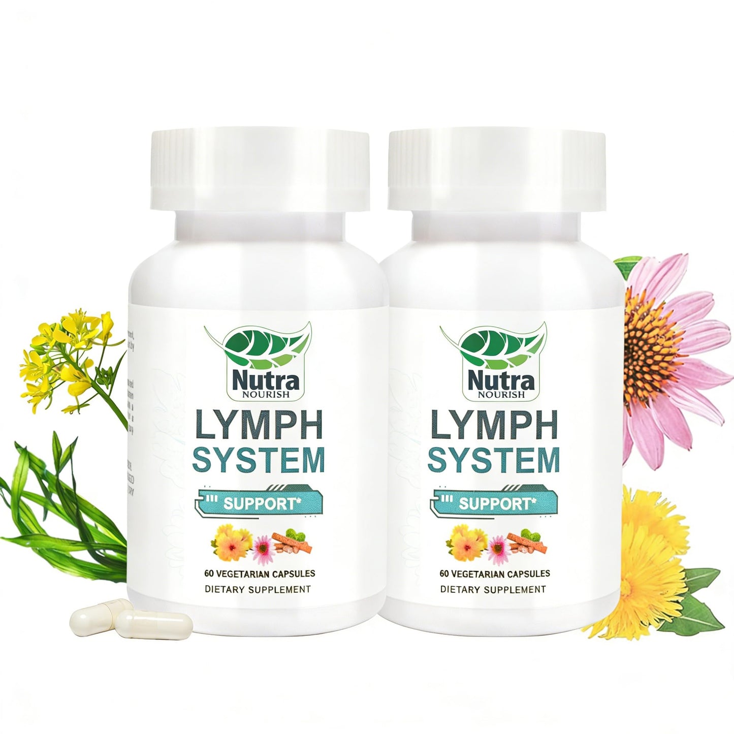 NutraNourish Lymphatic Drainage Supplements with Dandelion, Echinacea & Bromelain Extracts Capsules 120 Count