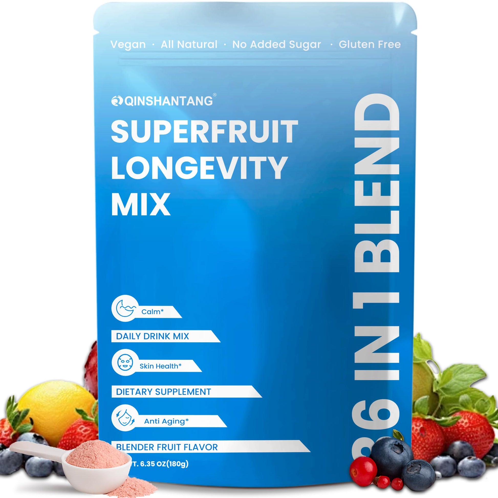 QIN SHAN TANG Superfruit Longevity Mix 36-in-1 Powder, 6.35 oz