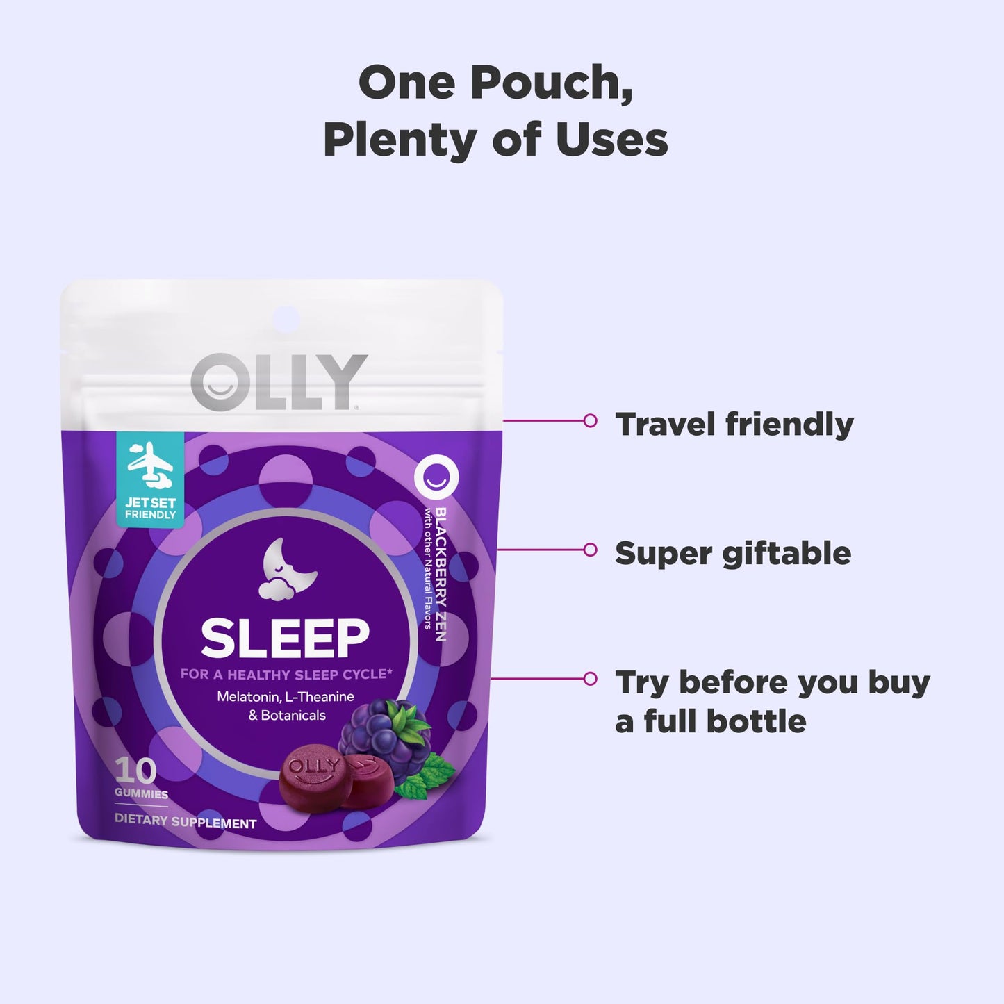 OLLY Blackberry Zen Restful Sleep Gummy, 10 Count