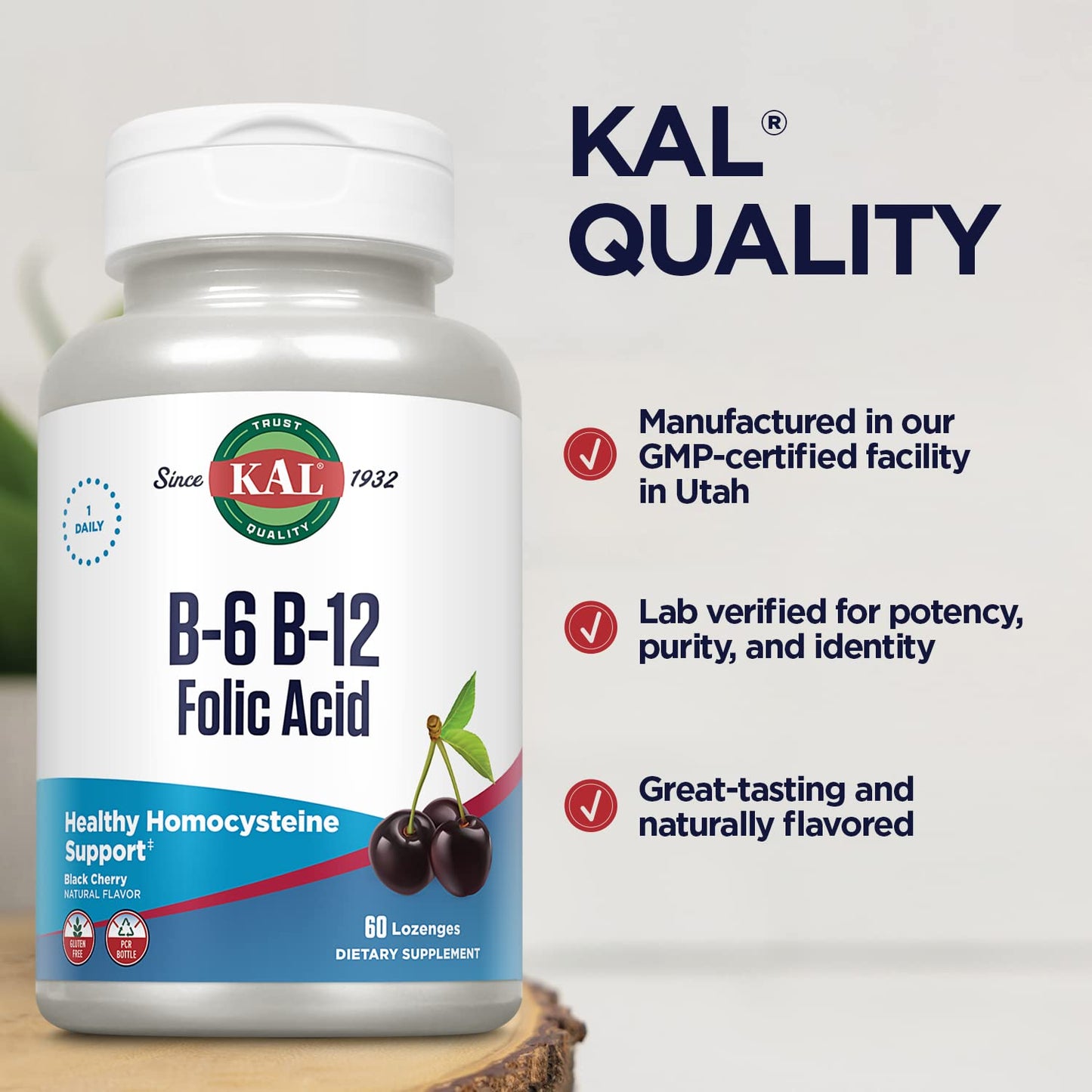 KAL Vitamin B-6 B-12 Folic Acid Supplement 60 Lozenges