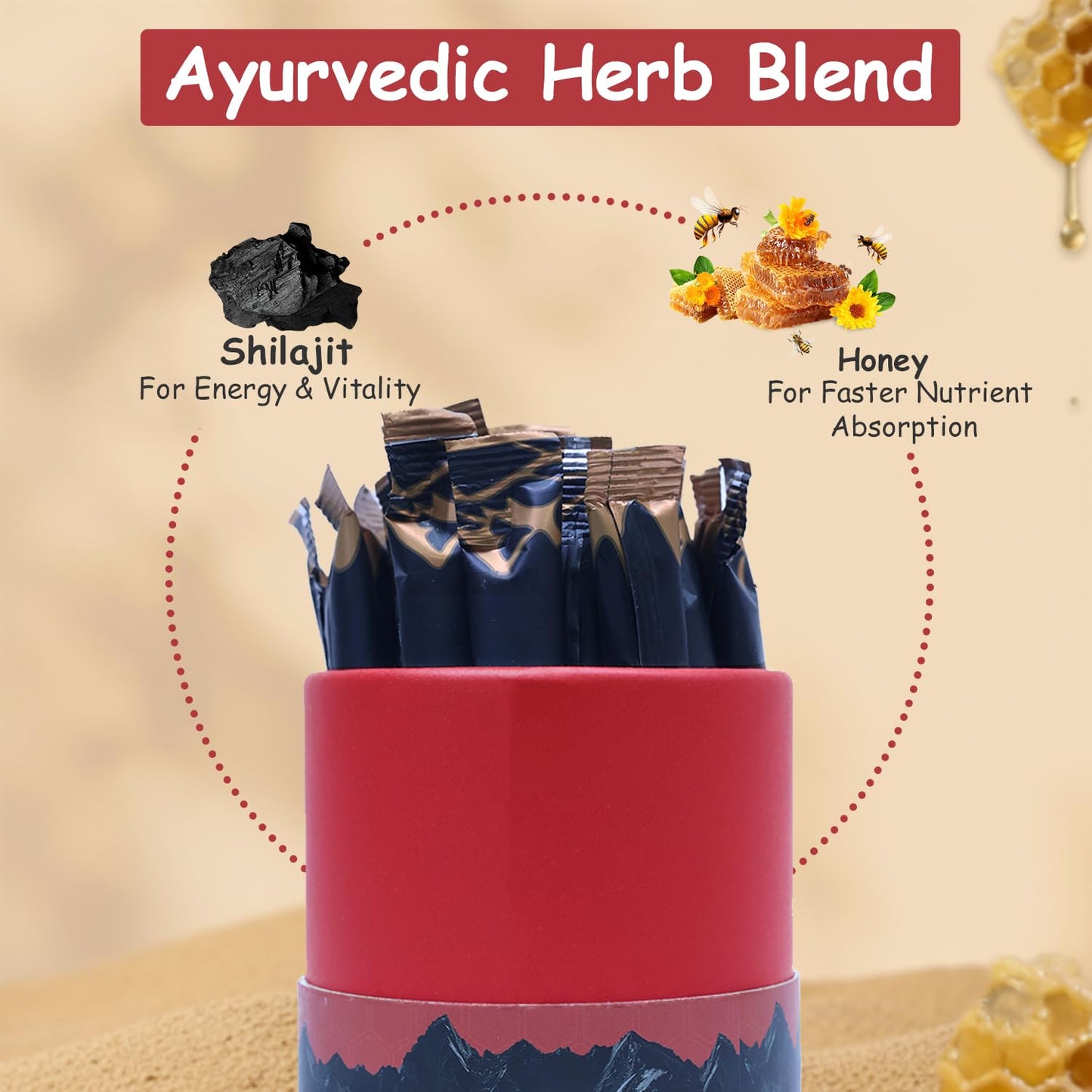 AYODH Pure Himalayan Shilajit Honey Sticks with Honey & Strawberry Softgel, 4 Softgels