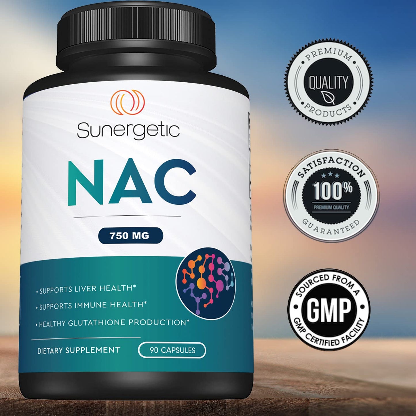 Sunergetic NAC Supplement N-Acetyl Cysteine 750mg Capsules, 90 Count