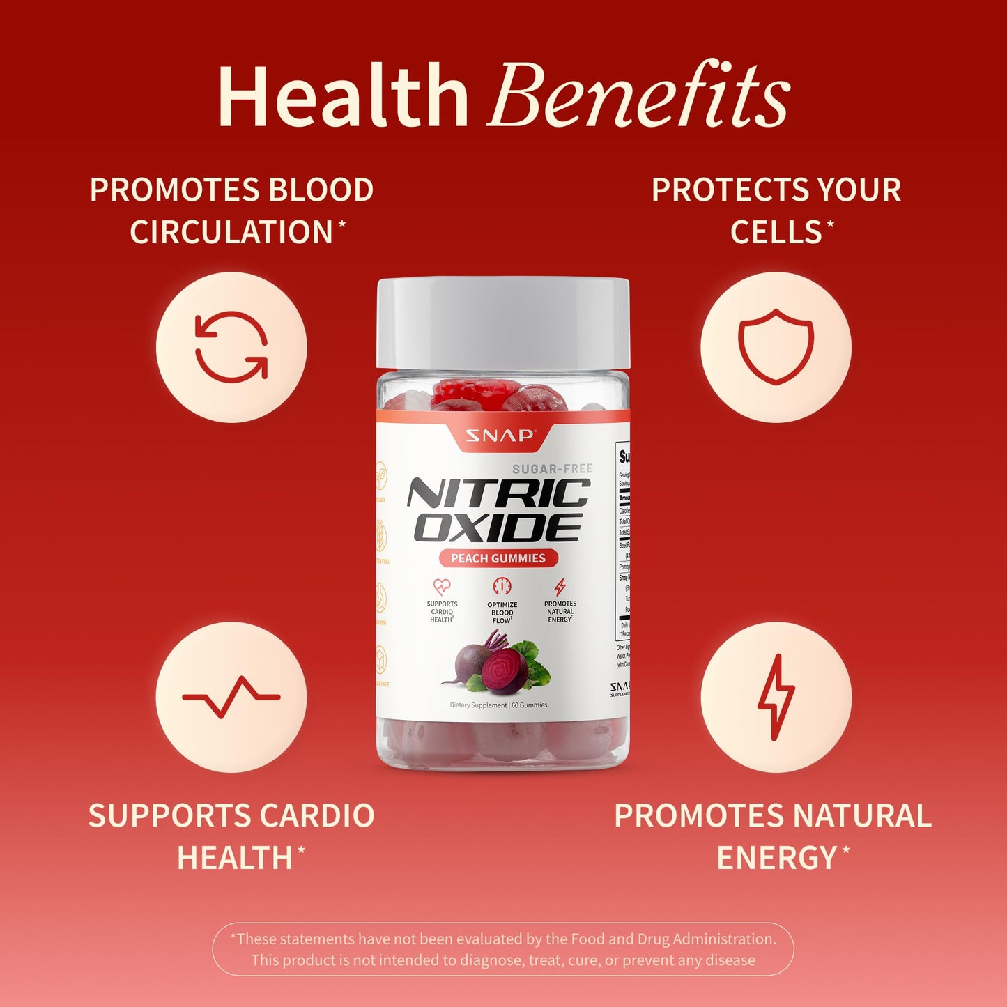 Snap Supplements Nitric Oxide Beet Root Gummies, 60 Gummies