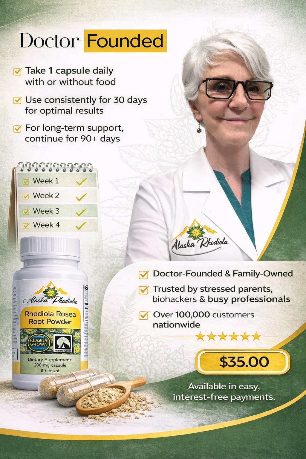 Alaska Rhodiola Rhodiola Root Powder Capsules 200mg, 60 Capsules