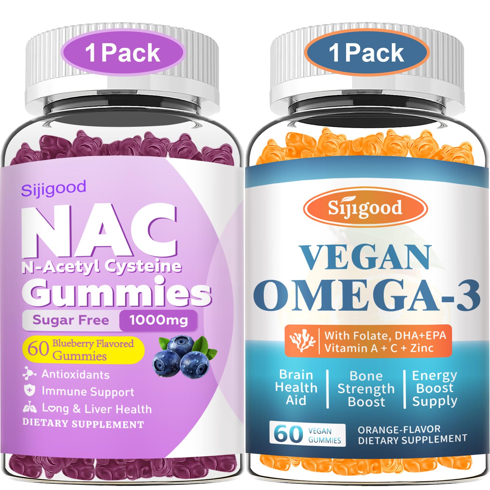 Sijigood Omega-3 Gummies & 1000mg NAC Gummies, 120 Count