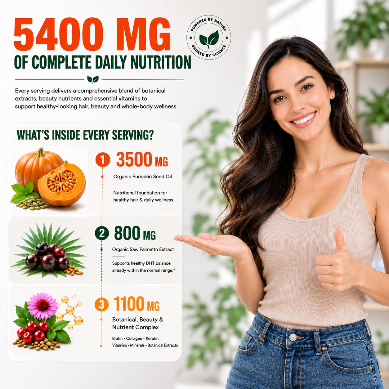 Dobeko Pumpkin Seed Oil Capsules with Organic Saw Palmetto for Women & Men, 36-in-1 Hair, Skin & Nails Supplement, 25,000 mcg Biotin, Collagen, Hair & DHT Support, 5400 mg Per Serving, MCT Oil, 300 CT