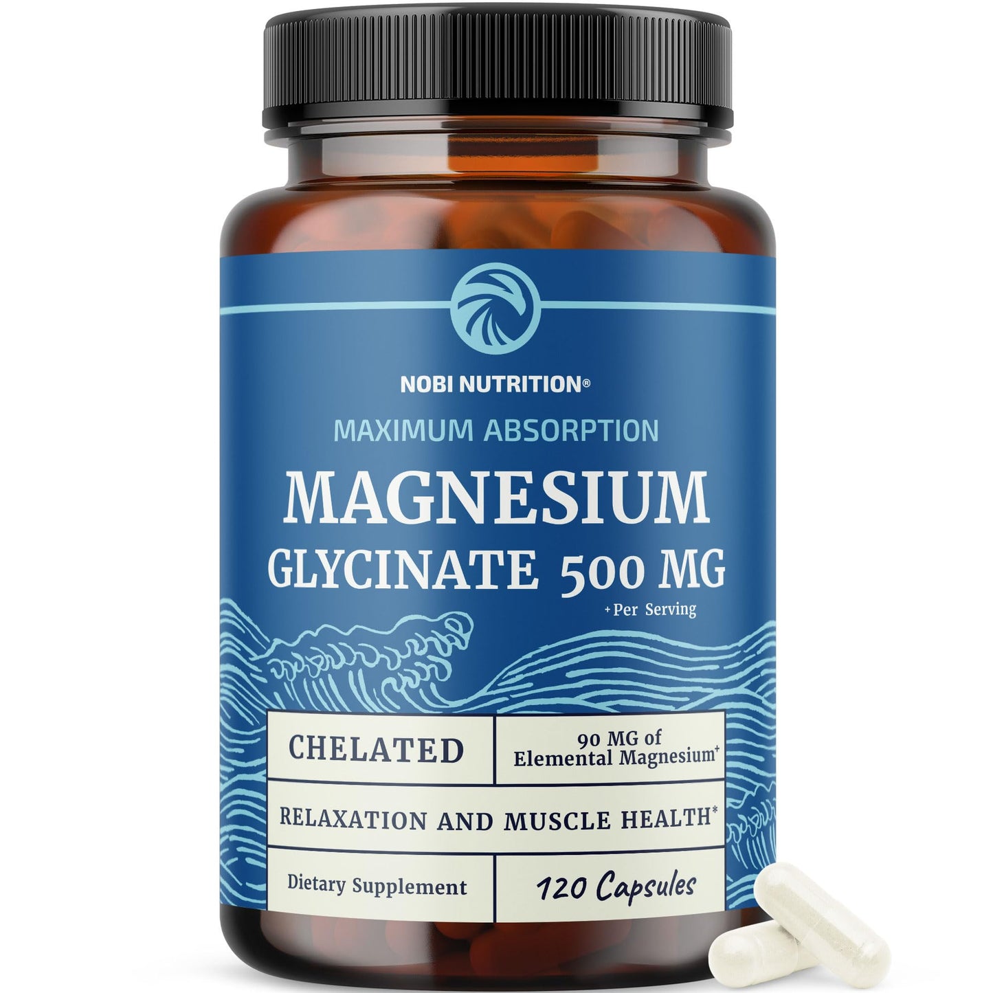Nobi Nutrition Magnesium Glycinate 500mg Capsule, 120 Count