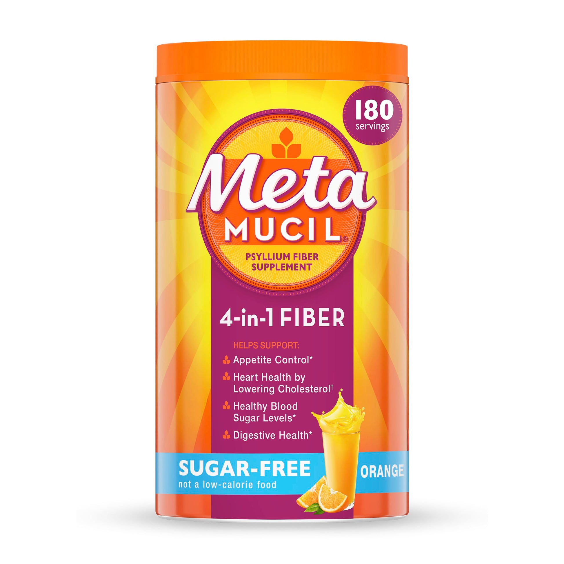 Metamucil 4-in-1 Psyllium Husk GLP-1 Friendly Fiber Supplement Orange Flavored Powder, 36.8 oz
