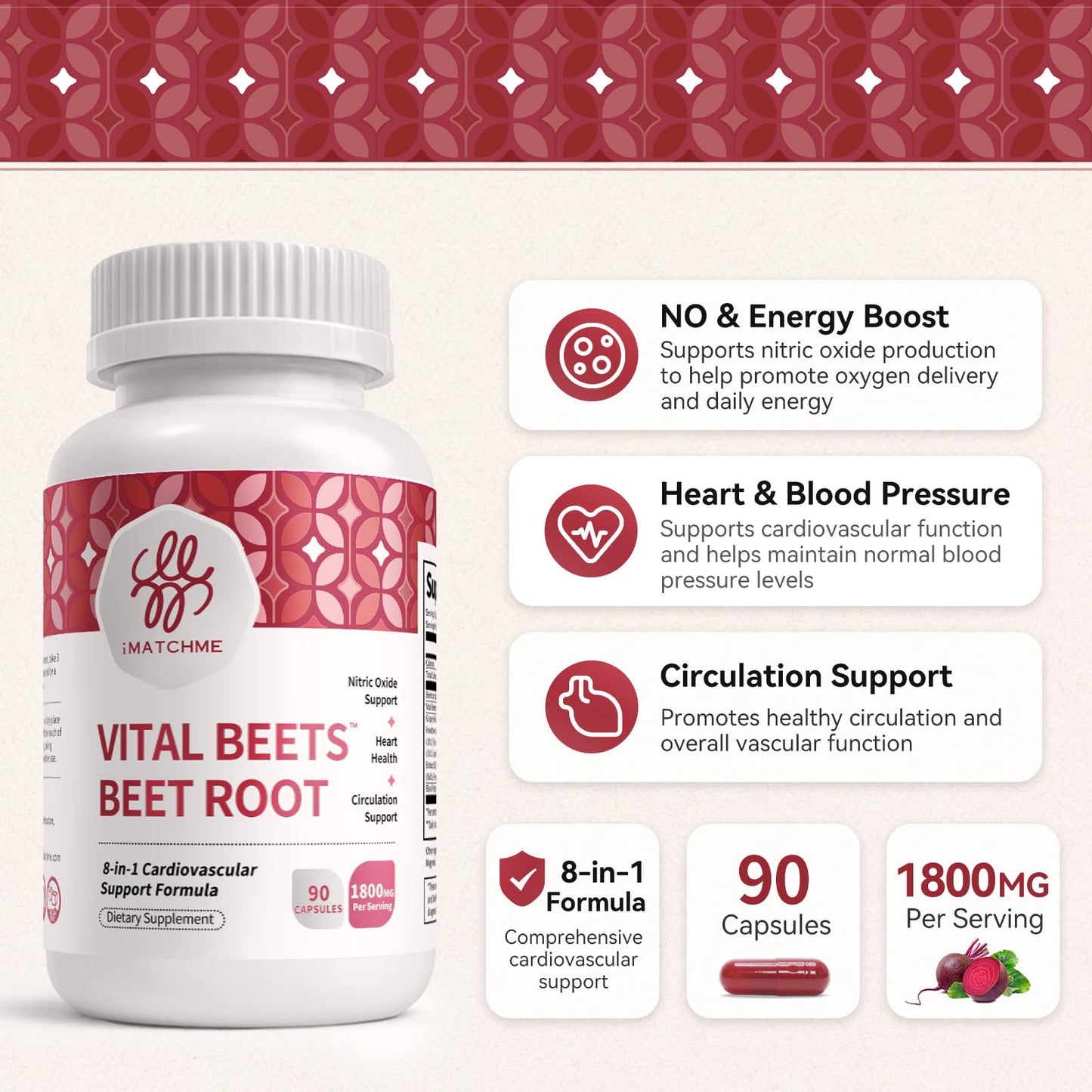iMATCHME Beet Root Capsules 1800mg for Healthy Blood Pressure Support 90 Capsules
