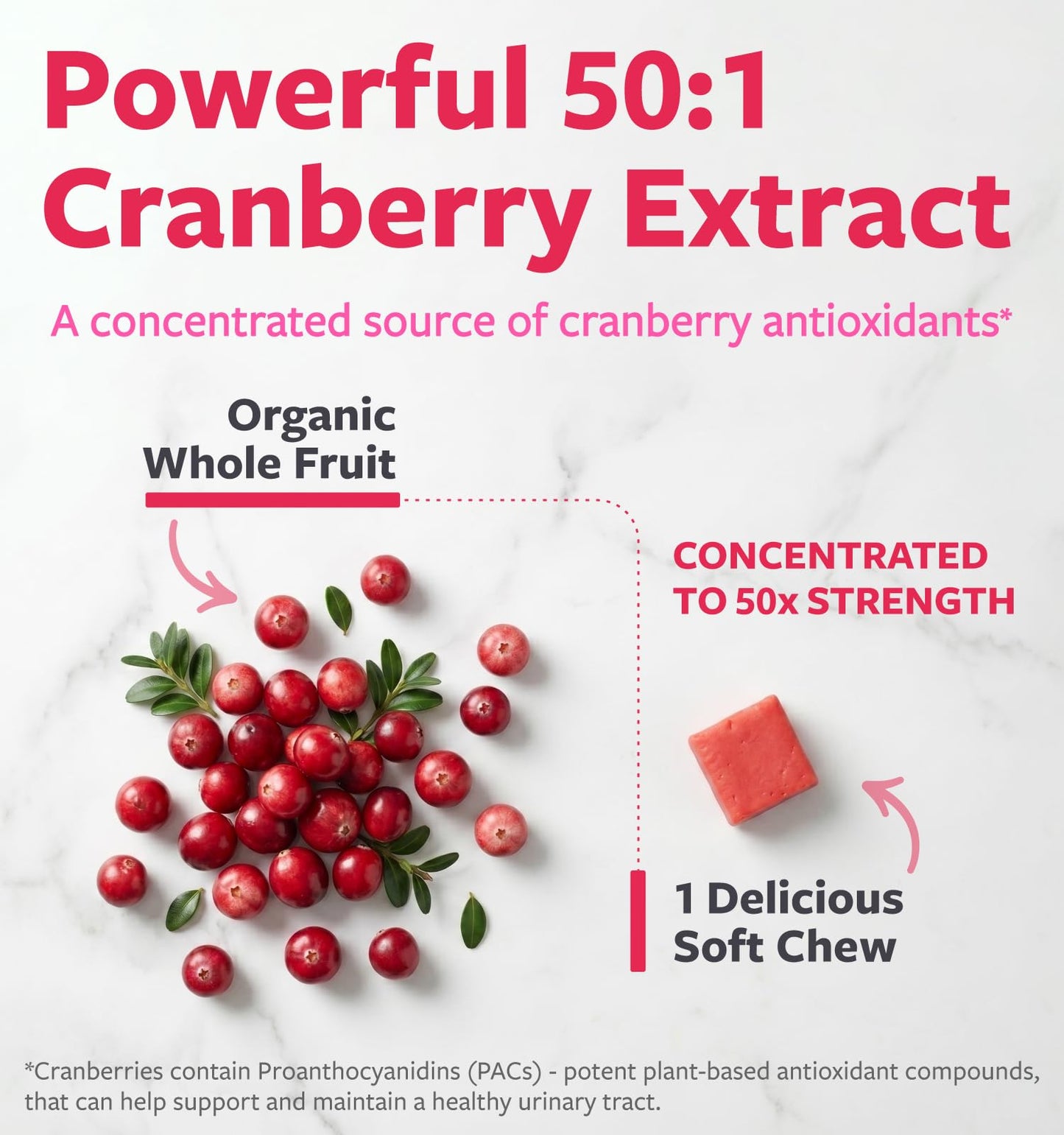 PURE CO Certified Organic Cranberry Chews 60 Count