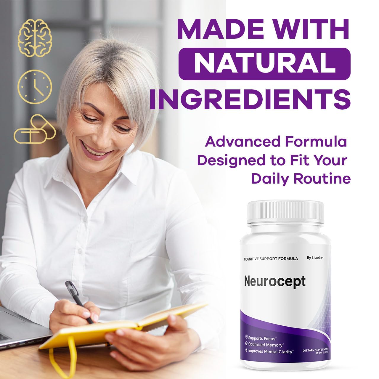 LIVORKA Neurocept Brain & Memory Focus Support Capsules, 180 Capsules