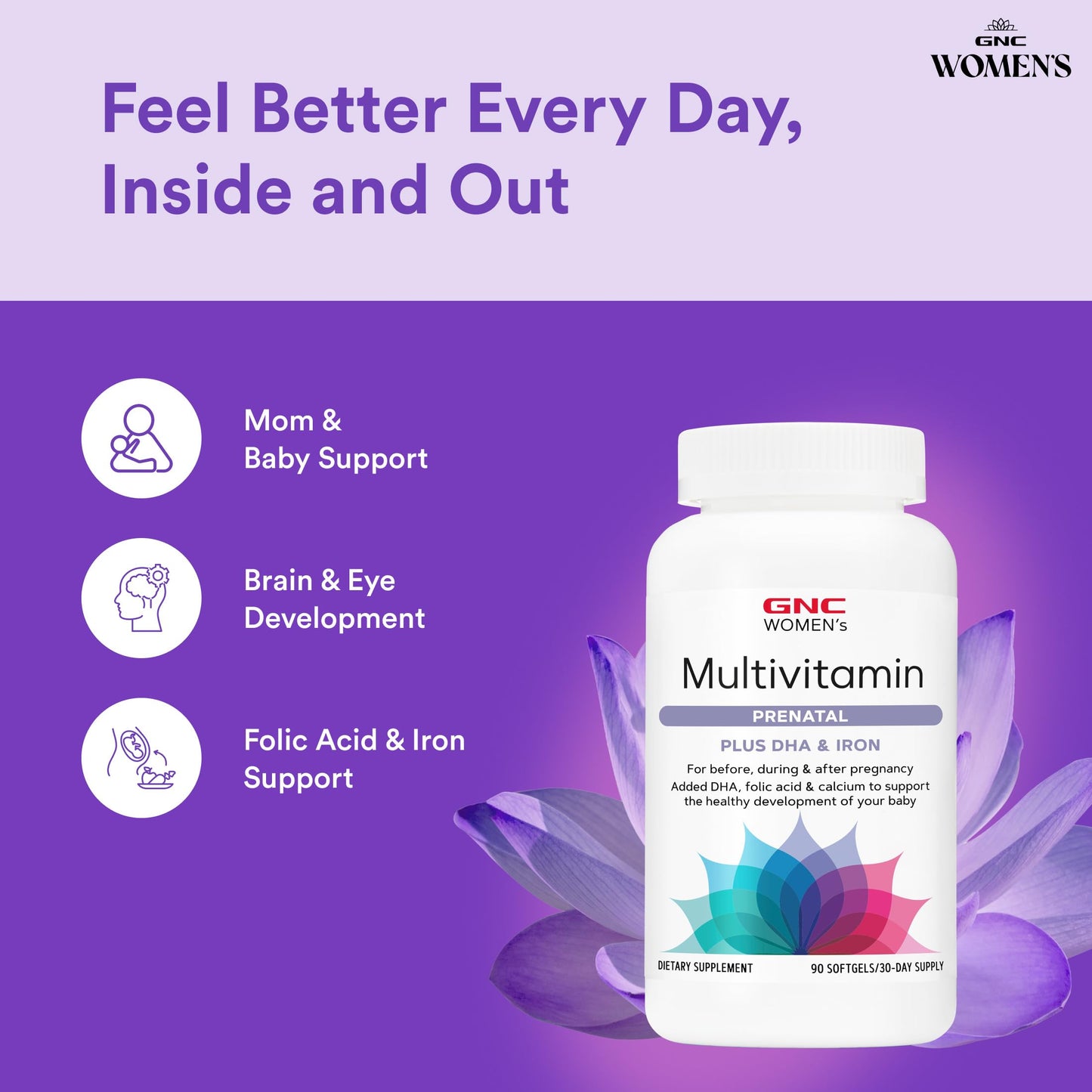 GNC Women's Prenatal Multivitamin with DHA & Iron Softgels 90 Count