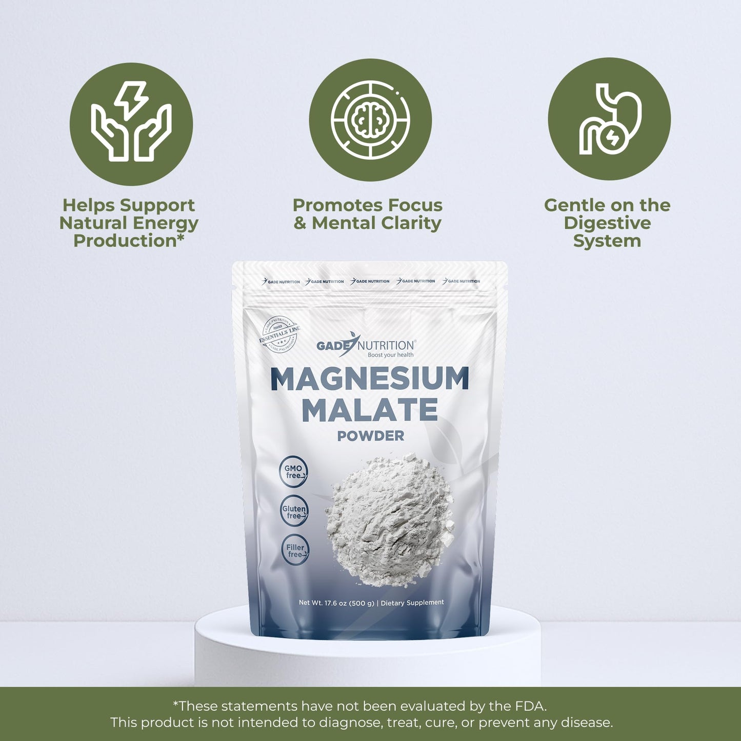 GADE NUTRITION BOOST YOUR HEALTH Magnesium Malate Powder 17.6 Ounce