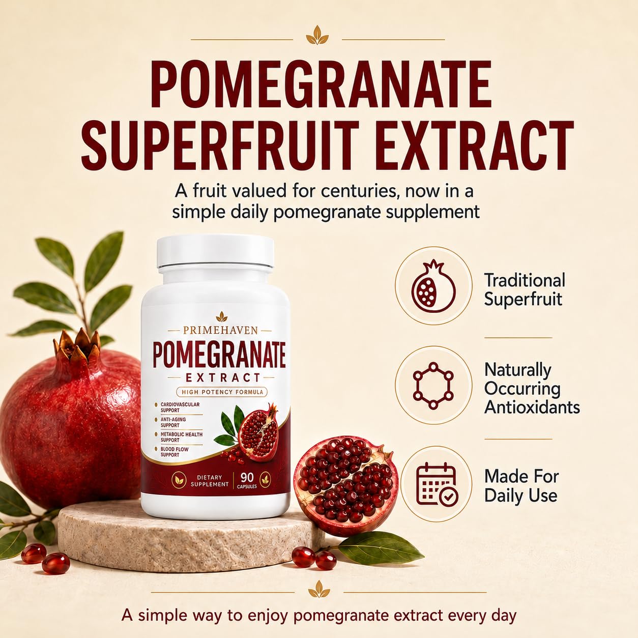 EVERNATURECURE Organic Pomegranate Extract Capsules, 90 Capsules
