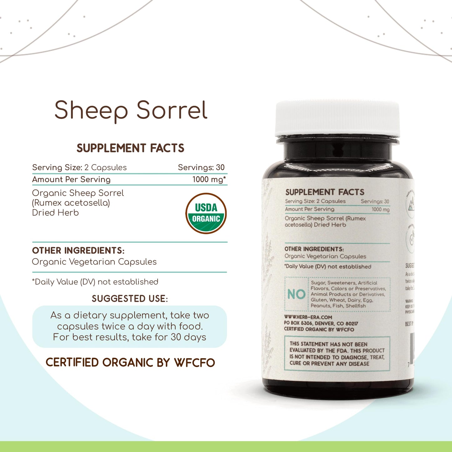 HerbEra Sheep Sorrel USDA Organic Capsules, 60 Count