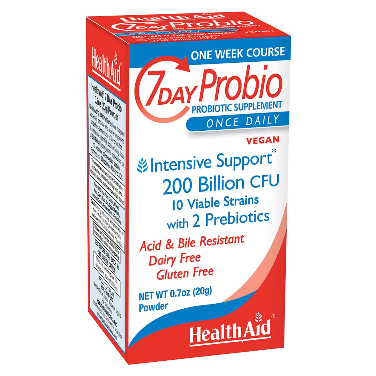 HealthAid Probiotic Reset Powder, 1 Ounce, 200 Billion CFU, 10 Strains + FOS & XOS Prebiotics, 7-Day Gut Support, Vegan, Acid & Bile Resistant, Shelf Stable